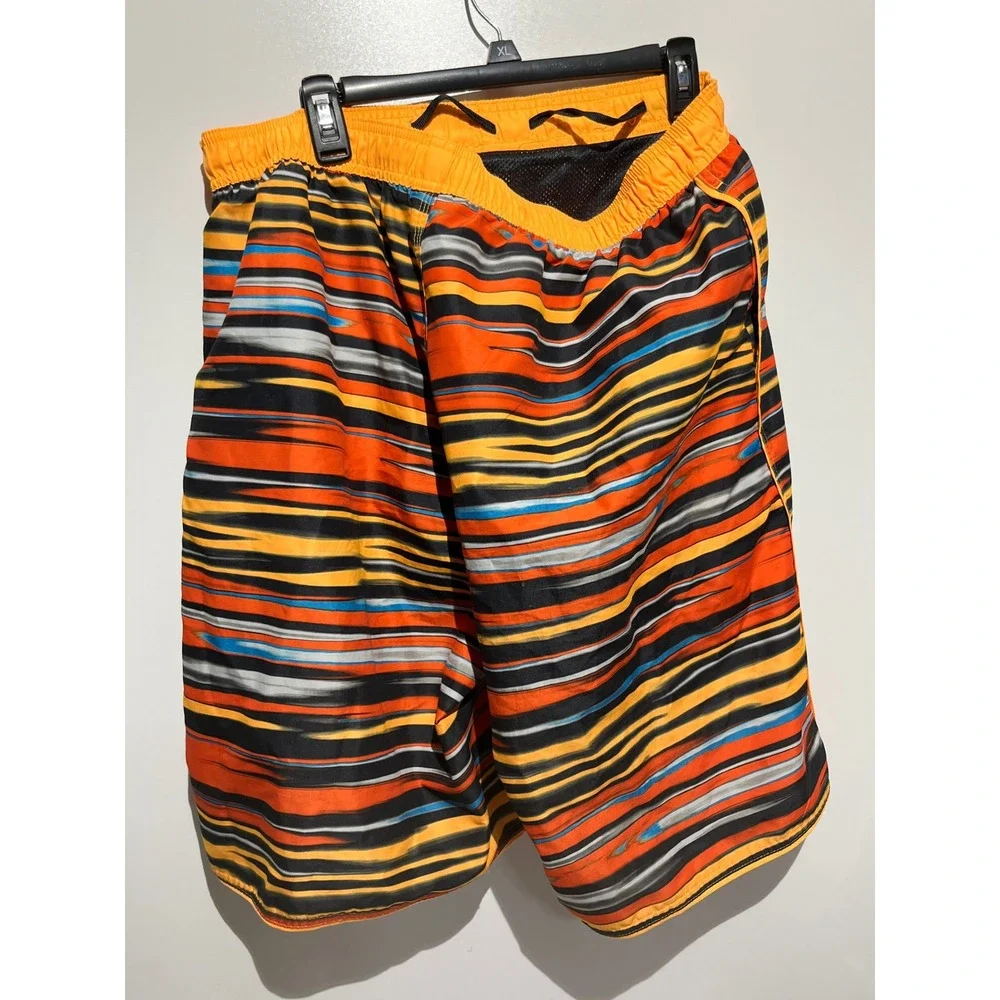 Nike Swim Trunks Board Shorts XXL Mens Orange Yellow Blue Abstract Stripe Mesh